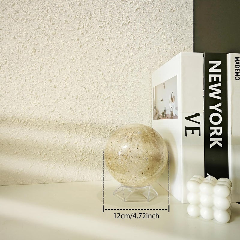 Artisanal Abode Yellow Travertine Marble Sphere, Hand-Polished Natural Stone Ball Decor, Living Room Accent (12cm Diameter) - Image 2